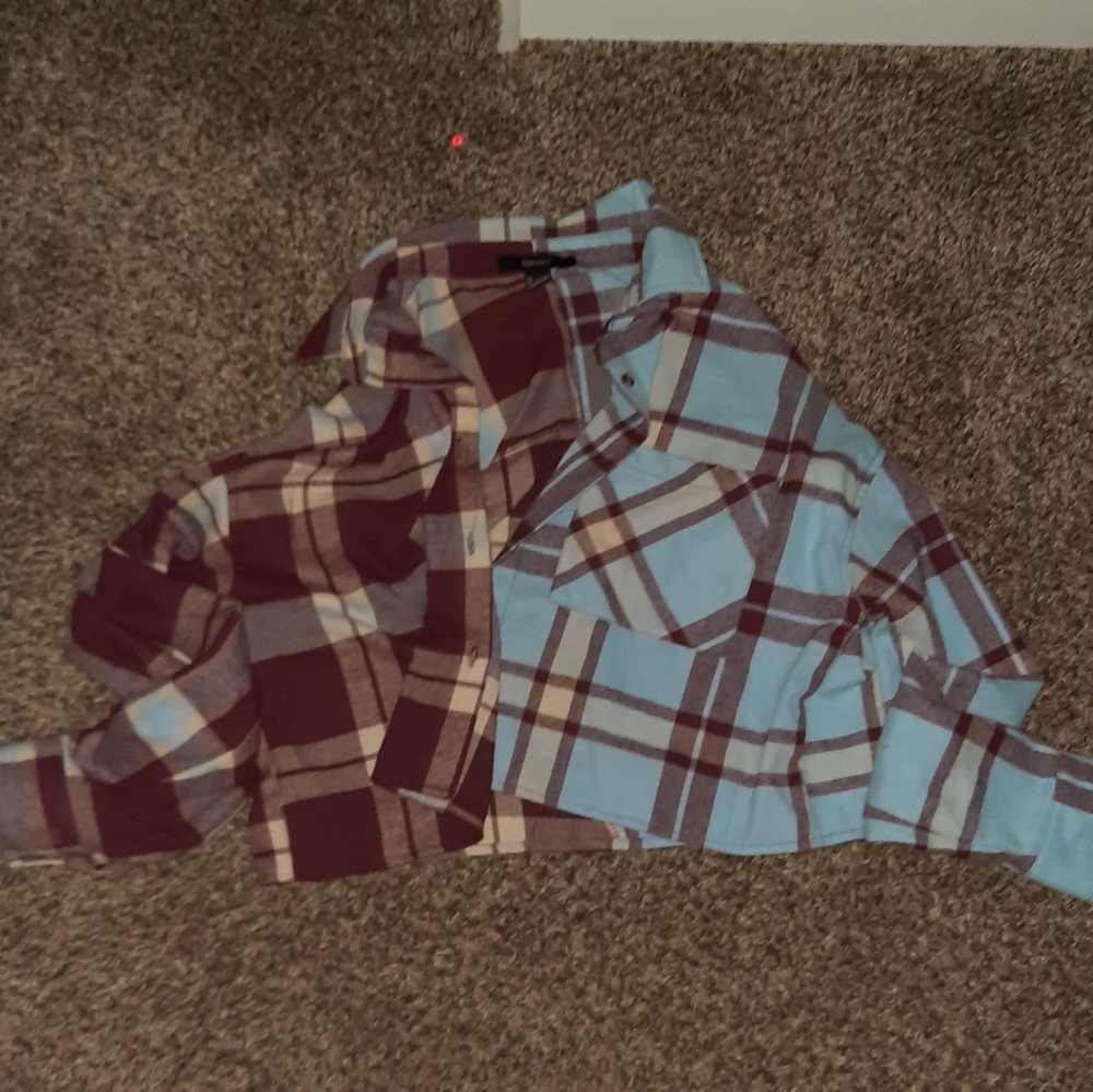 Maroon, yellow and blue cropped flannel size 15